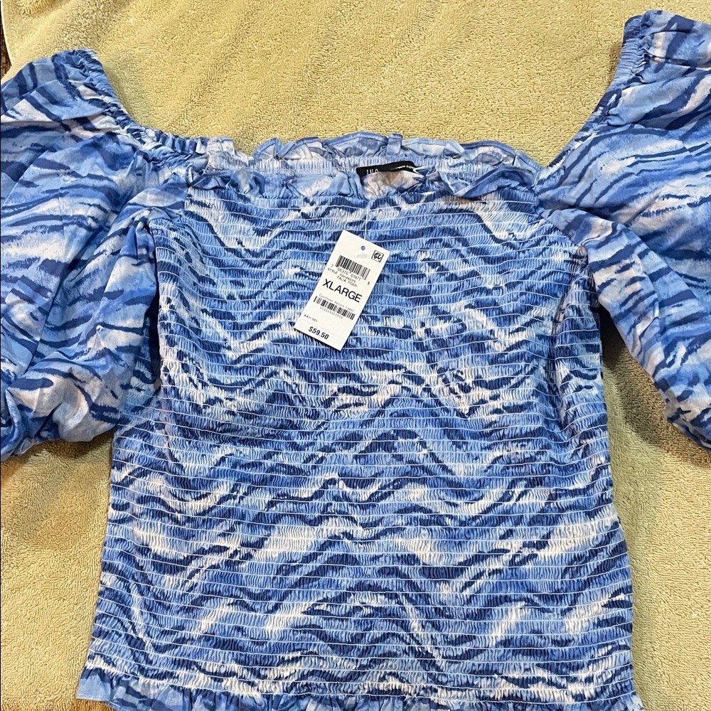 INC International Concepts Blue Patterned Off-Shoulder Blouse